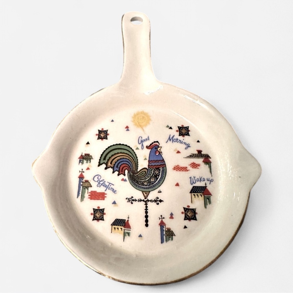Vintage Sonsco Japan Wall Hanging Spoon Rest Good Morning Rooster Amish Country